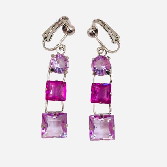 Women’s Purple Dangle Clip on Earrings - Picture 1 of 4
